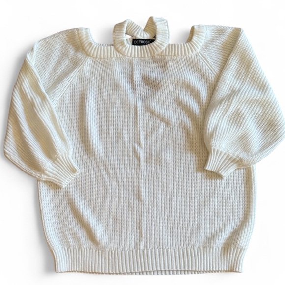 OVERSIZED CHUNKY KNOT PULLOVER OFF SHOULDER SWEATER 3/4 BELL SLEEVES SIZE SMALL - Picture 1 of 10